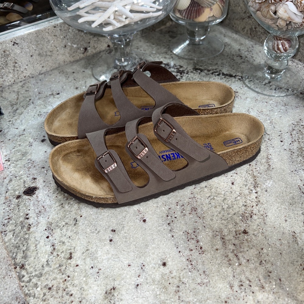 Birkenstock Brown Triple Strap Nubuck Florida Soft Footbed 39 M6 L8